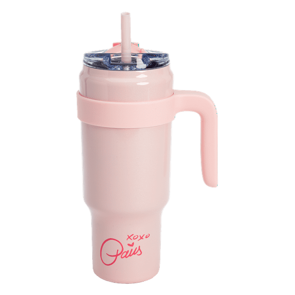 Paris Hilton 40oz Stainless Steel Tumbler with Removable Handle, Reusable Straw, and Lid, Pink
