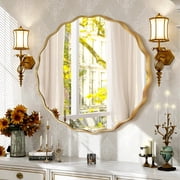 Fahomiss 24 Round Mirror, Gold Wall Mirror with Wavy Frame for Bathroom Vanity