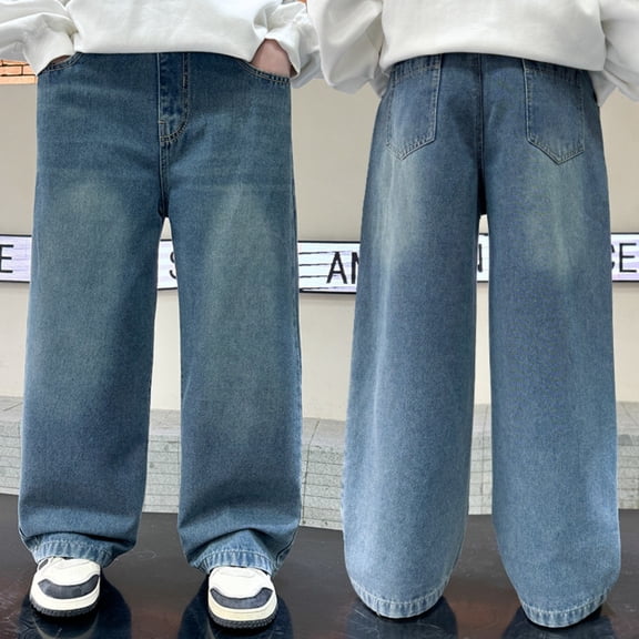 Jeans for Boys Kids Blue Jeans Baggy Jeans Straight Wide Leg Jeans Pants for 7-8 Years Boys