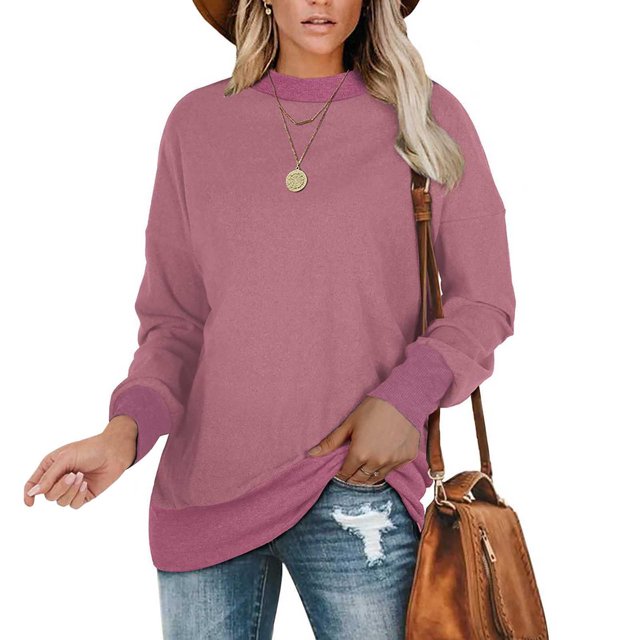 Pntutb Moda Mujer Otoño Invierno Sólido Cuello Redondo Jersey Manga Larga Tops Pntutb Pntutb-3583