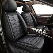 JIAMAOXIN 2pcs Car Seat Covers Front Set with Waterproof Leather,Airbag Compatible Automotive Vehicle Cushion Cover Universal fit for Most Cars (Black and Gray)