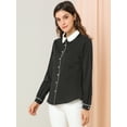thumbnail image 4 of DARING DIVA Women's Button Down Long Sleeve Peter Pan Collar Blouse XL Black, 4 of 6