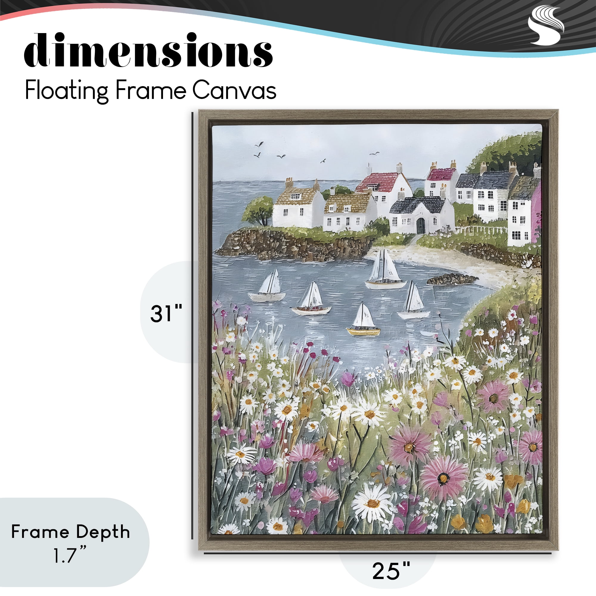 Stupell Industries Seaside Sailboats in Village Bay Brown Framed Floater Canvas Wall Art, design by Riley B