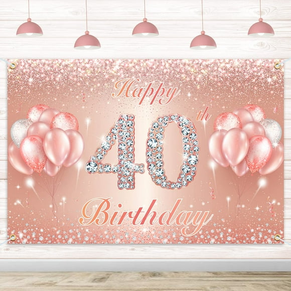 Fondo De Cartel De Feliz Cumpleaños Número 40 - 40 Suministros De Decoración Para Fiesta De Cumpleaños Para Mujeres O Hombres - Oro Rosa 4 X 6 Pies