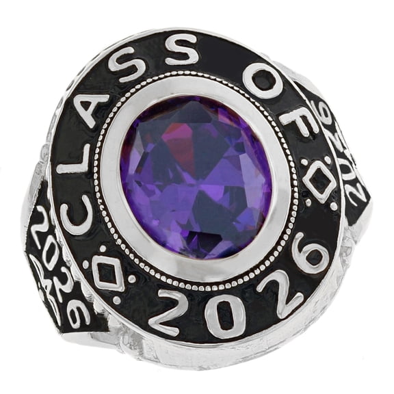 JackAni 14k White Gold Simulated February Birthstone 2026 Graduation Mens Class Ring - Size 7.00