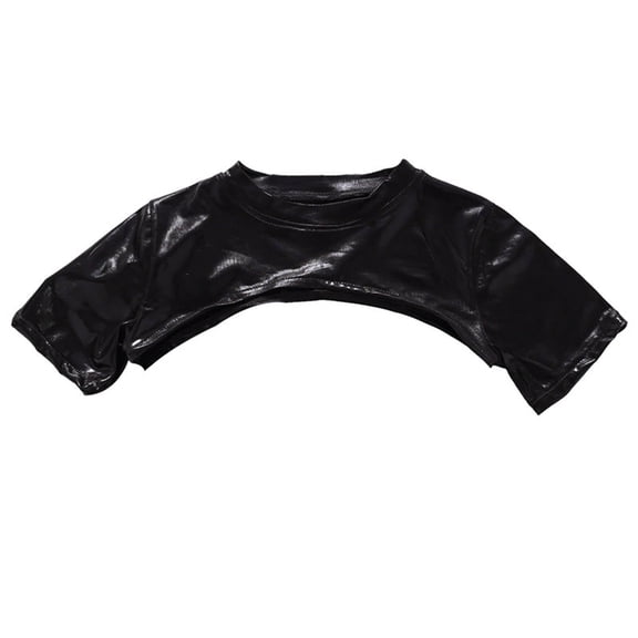 DHFJKG Crop Top For Girl Kids Glossy Leather Short Sleeve Slim Fit Pullover Dance Performance Shirts Jazz Streetwear Stage Show Cozy Tops