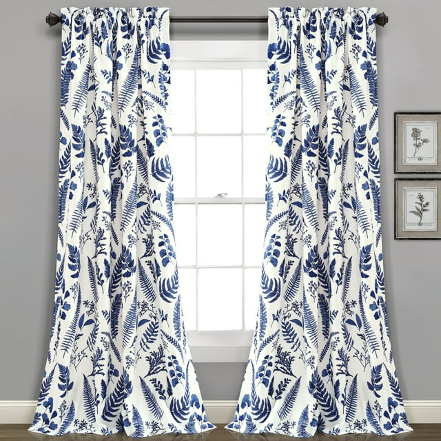 Lush Decor Devonia Room Darkening Window Curtain Set, 95" x 52", White-and-navy