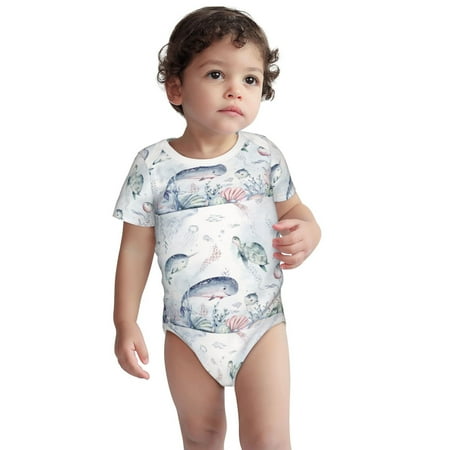 

Fotbe Sea Animals Pattern Unisex-baby Short-sleeve Bodysuit Short Sleeve Bodysuits One-piece 100% Organic Cotton for Infant Baby Boys Unisex-18 Months