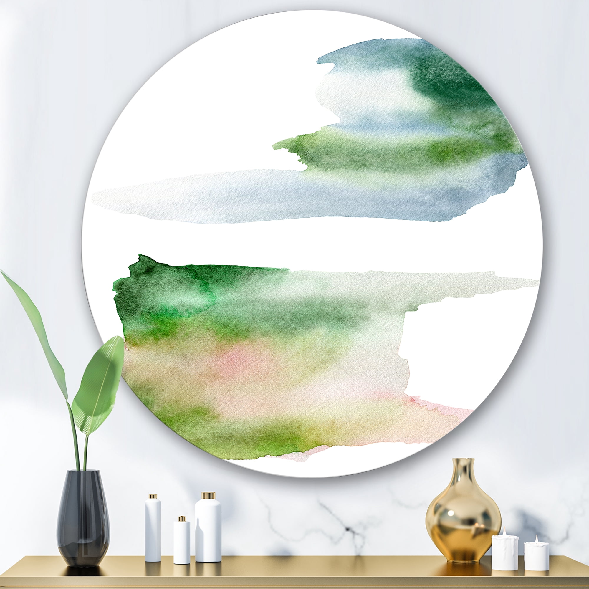 Designart 'Blue Green and Pink Spots Clouds' Modern Circle Metal Wall Art 29x29 - Disc of 29