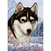 Best of Breed Siberian Husky Black/White Winter Berries Garden Flag