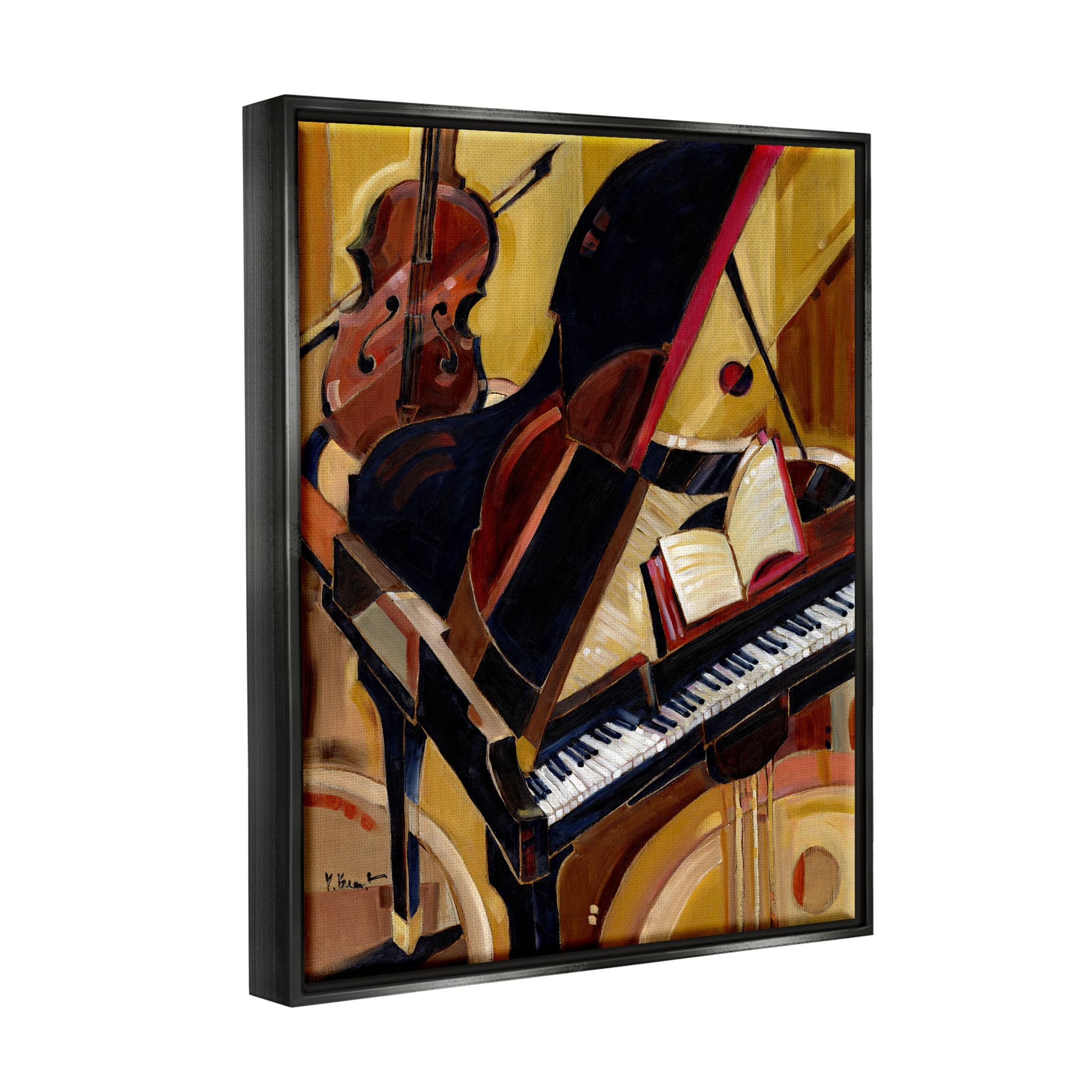 Stupell Industries Musical Instruments Modern Piano Painting Jet Black Floating Framed Canvas Print Wall Art, Design by Paul Brent