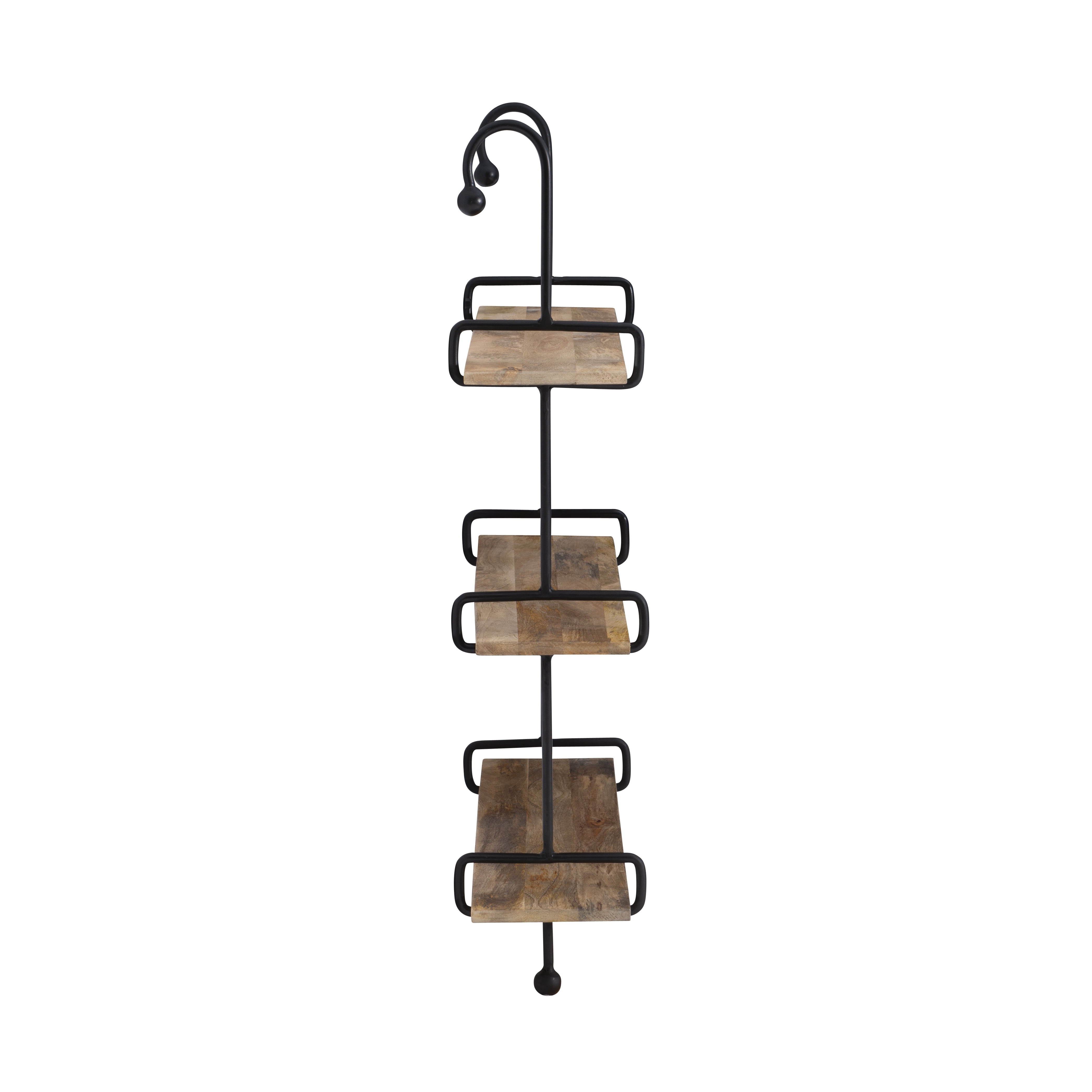 Wrenn 3-Tier Wall Shelves, Black Metal with Natural Mango Wood