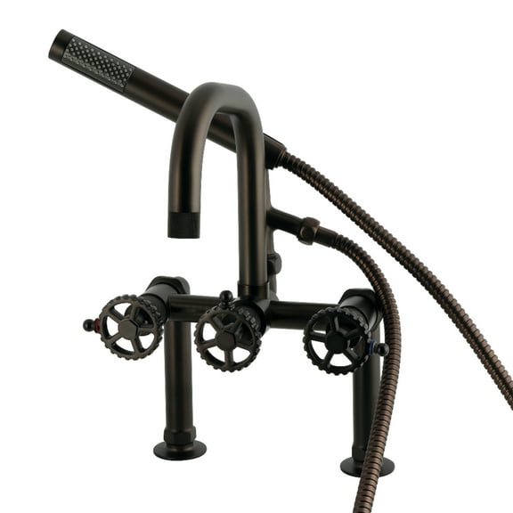 Kingston Brass AE6005CG Fuller 7" Center Deck-Mount Clawfoot Tub Faucet with Hand Shower, Oil Rubbed Bronze