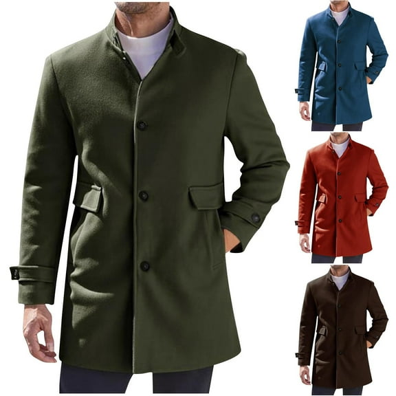 Miluxas Mens Casual Overcoat Winter Single Breasted Stand Collar Peacoat Business Warm Lapel Topcoat Orange