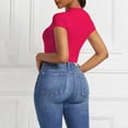 thumbnail image 5 of Pounoo Women's Bodysuits Short Sleeve Crew Neck Solid Color Slim Fit Jumpsuits Casual Daily Wear Stretchy Comfortable Bodycon Tops Gift, 5 of 6