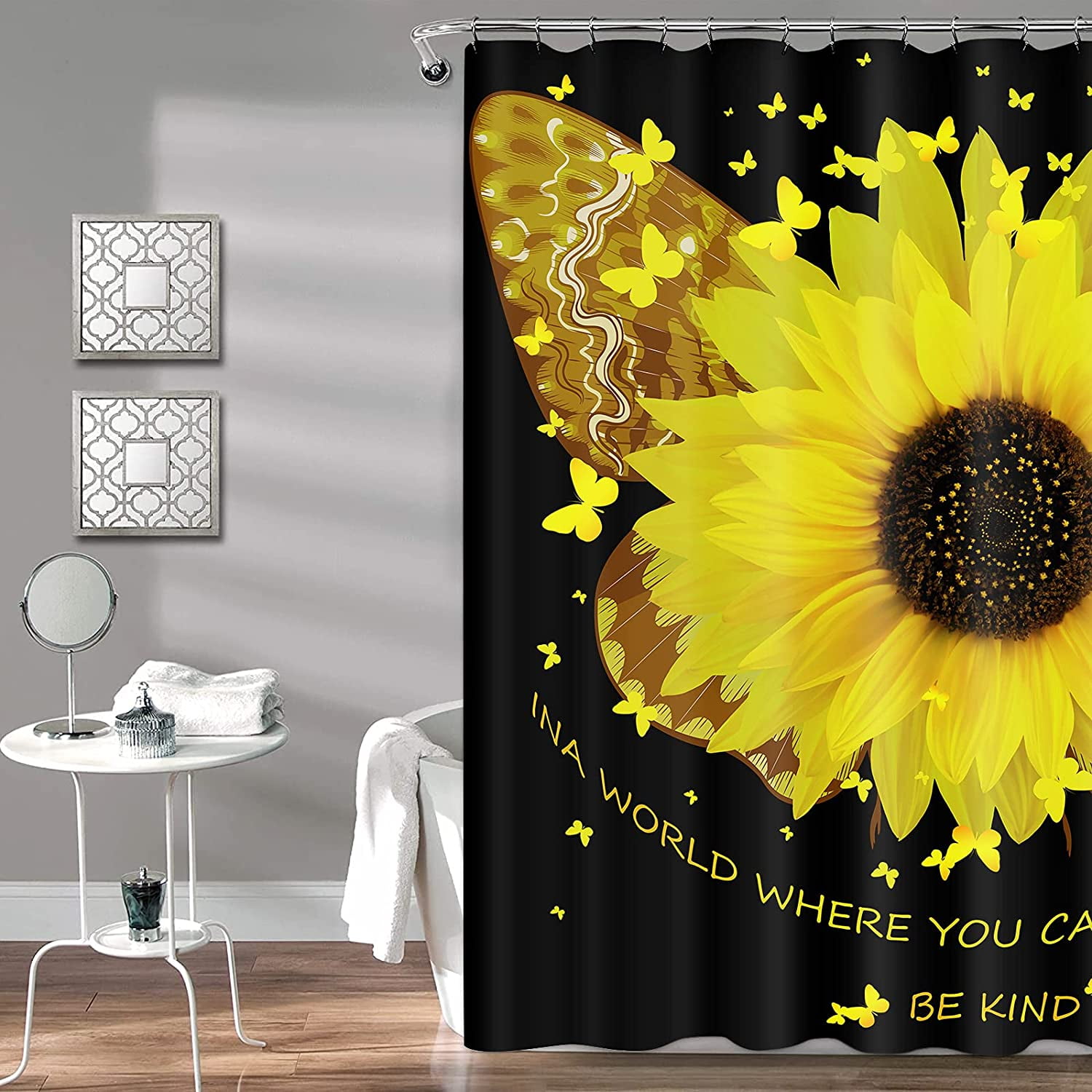 Details about   Farmhouse Country Sunflower on Rural Wood Panel Fabric Shower Curtains & Hooks 