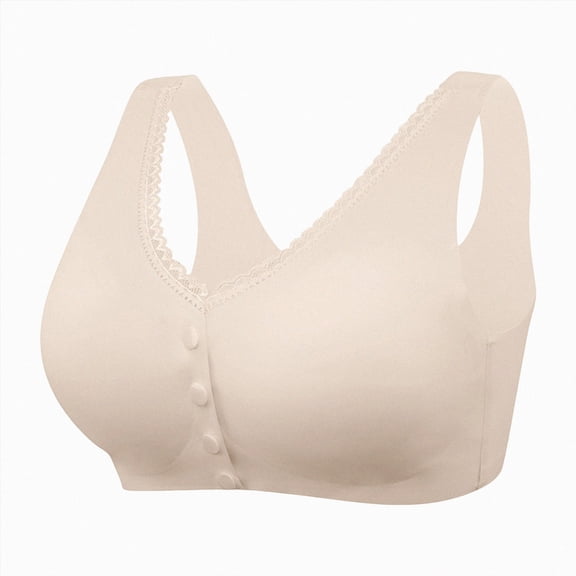 NIEWTR Front Closure Bras for Women Full Coverage No Underwire Seniors Soft Comfortable Support Push Up Bralettes(Beige,3XL)