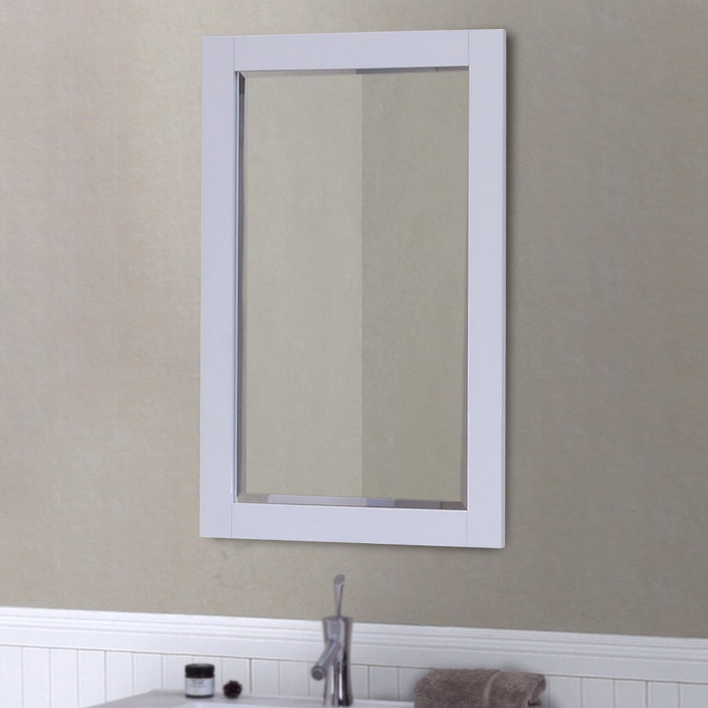 Infurniture White Wood 22" x 34" Contemporary Beveled Edge Wall Mirror