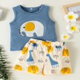 thumbnail image 2 of Toddler Baby Clothes Sets  Elephant Pattern Sleeveless Tank Tops Cartoon Print Shorts Outfits Set, 2 of 8