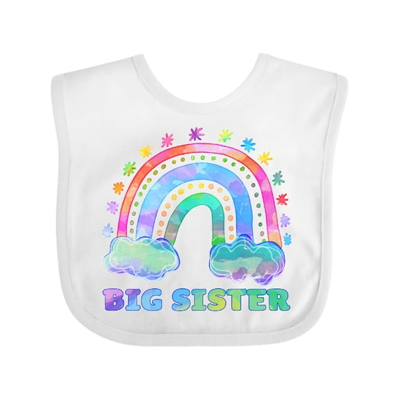 Inktastic Big Sister Watercolor Rainbow with Clouds Girls Baby Bib
