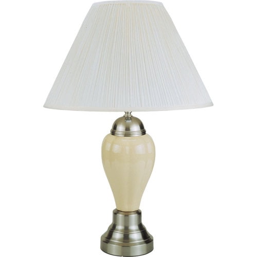 27" Tall Ceramic Table Lamp, Urn-Shaped with Silver/ Ivory finish, Linen Shade