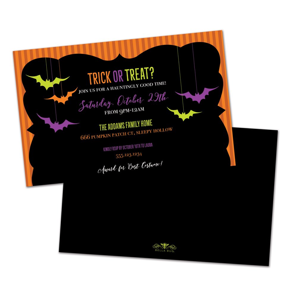 Colorful Bats Personalized Halloween Party Invitations