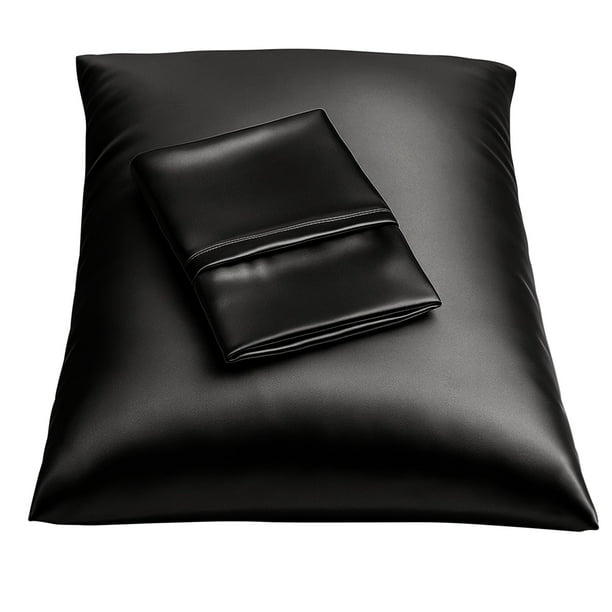 Funda de almohada de satén BLISSFORD negra para cuidado del cabello y la piel King, paquete de 2