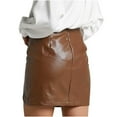 thumbnail image 4 of Kilaqueen Black Mini Skirt Fuax Leather High Waisted Split Mini Skirt Solid Color Bodycon Pencil Mini Skirts, 4 of 7
