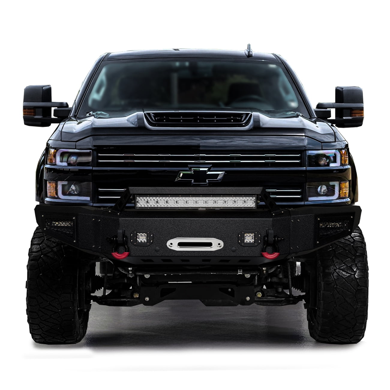 Vijay Compatible with 2015-2016-2018-2017-2019 Chevy Silverado 2500/3500 Front Bumper Textured Black Steel with Light and D-ring