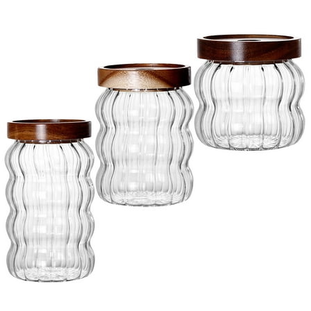 Transparent Glass Storage Jars with Airtight Lid for Food 3 Pieces Multipurpose Containers