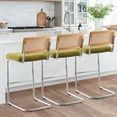 thumbnail image 3 of ANMINY Rattan Bar Stools, Set of 3, 30" Counter Height, Velvet Armless Bar Stools with Cane Back Mid Century Modern Chair for Home Office Kitchen Island, 3 of 10