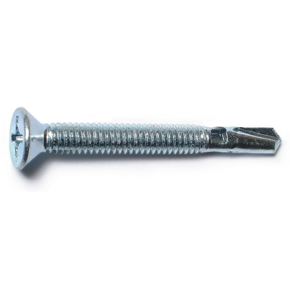 #12-14 x 2" Zinc Plated Steel Phillips Flat Head Self-Drilling Screws with Wings SSFS-093