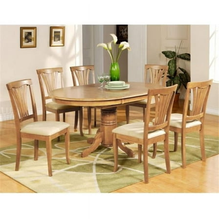Wooden Imports Furniture AV7-OAK-C 7PC Avon Dining Table and 6 Microfiber Upholstered Seat Chairs in Oak Finish