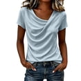 thumbnail image 3 of LEKWK Summer Tops for Women Cowl Neck Short Sleeve Dressy Shirts Lightweight Loose Fit Solid Soft T-Shirt Fashion Casual Vacation Travel Outfits, 3 of 4