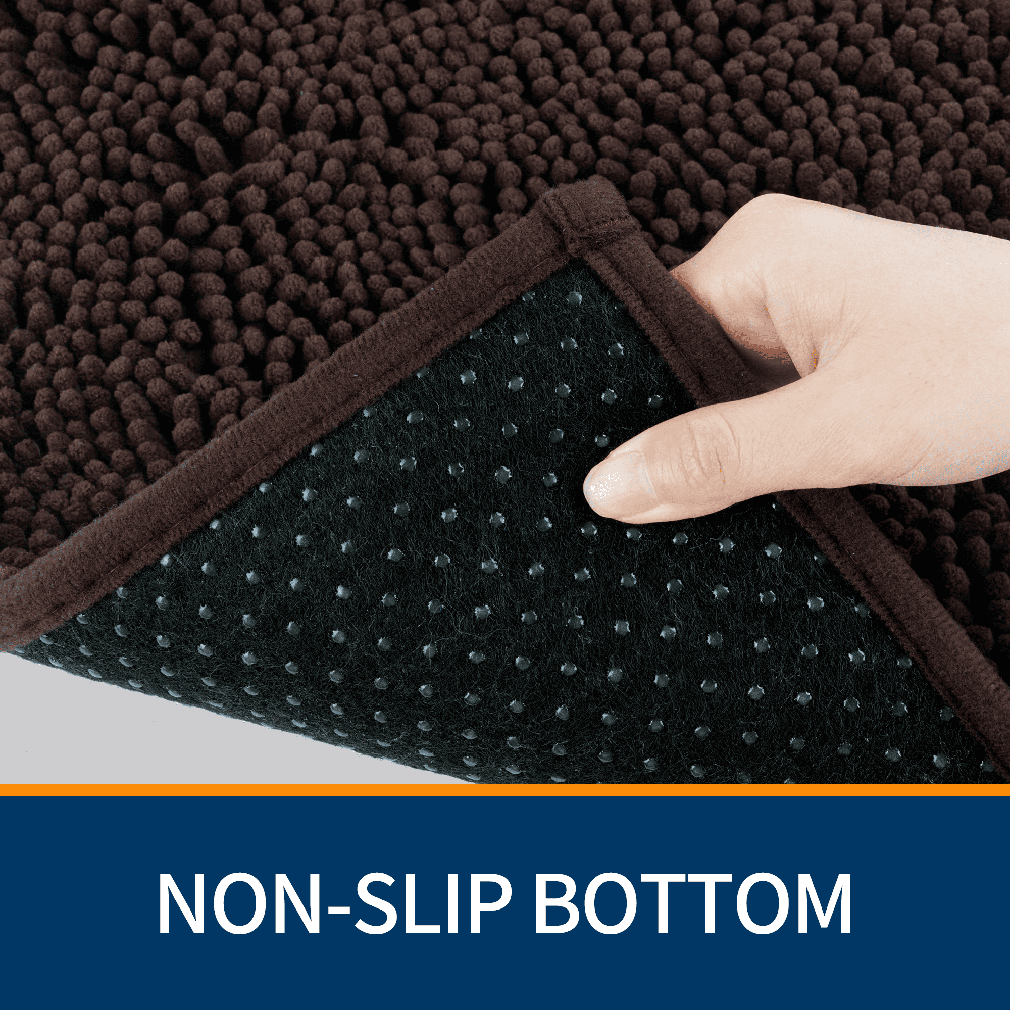 Wozola Chenille Bathroom Rug, Coffee Ultra Soft Absorbent Bath Mat, Non-Slip Machine Washable Shower Floor Rug for Bathroom, Tub & Entryway, 24"x47"