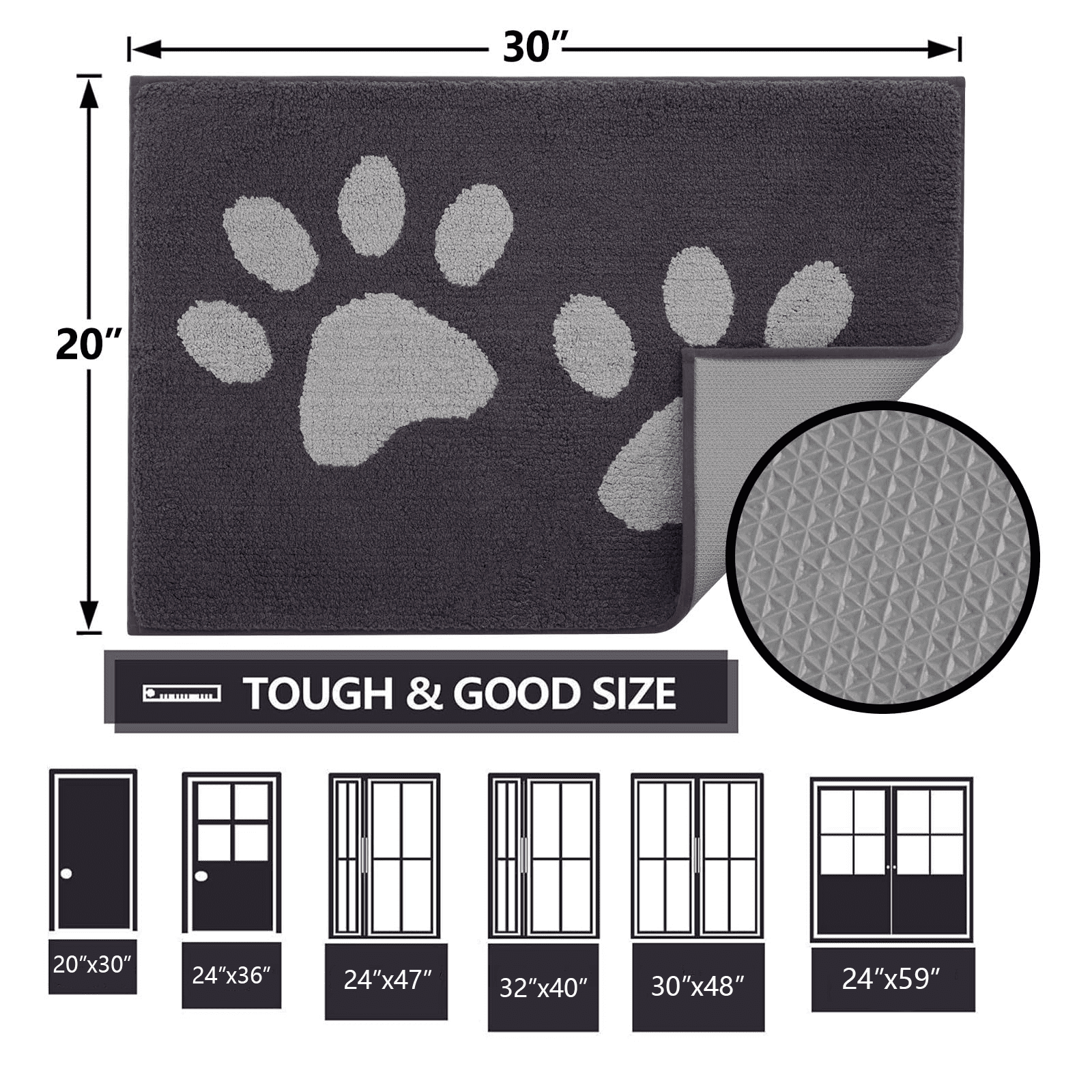 Smiry Dog Door Mats for Muddy Shoes and Paws, Non Slip Low-Profile Washable Indoor Doormats, Absorbent Dirt Trapper Entryway Rugs, 36"x24", Dark Grey