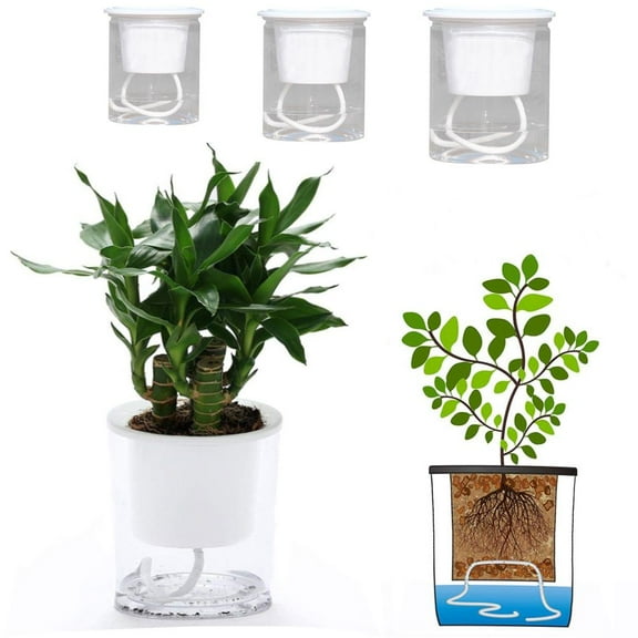 Manunclaims 4.33" x 3.94'' Round Clear Resin Plant Pot with Self Watering Features