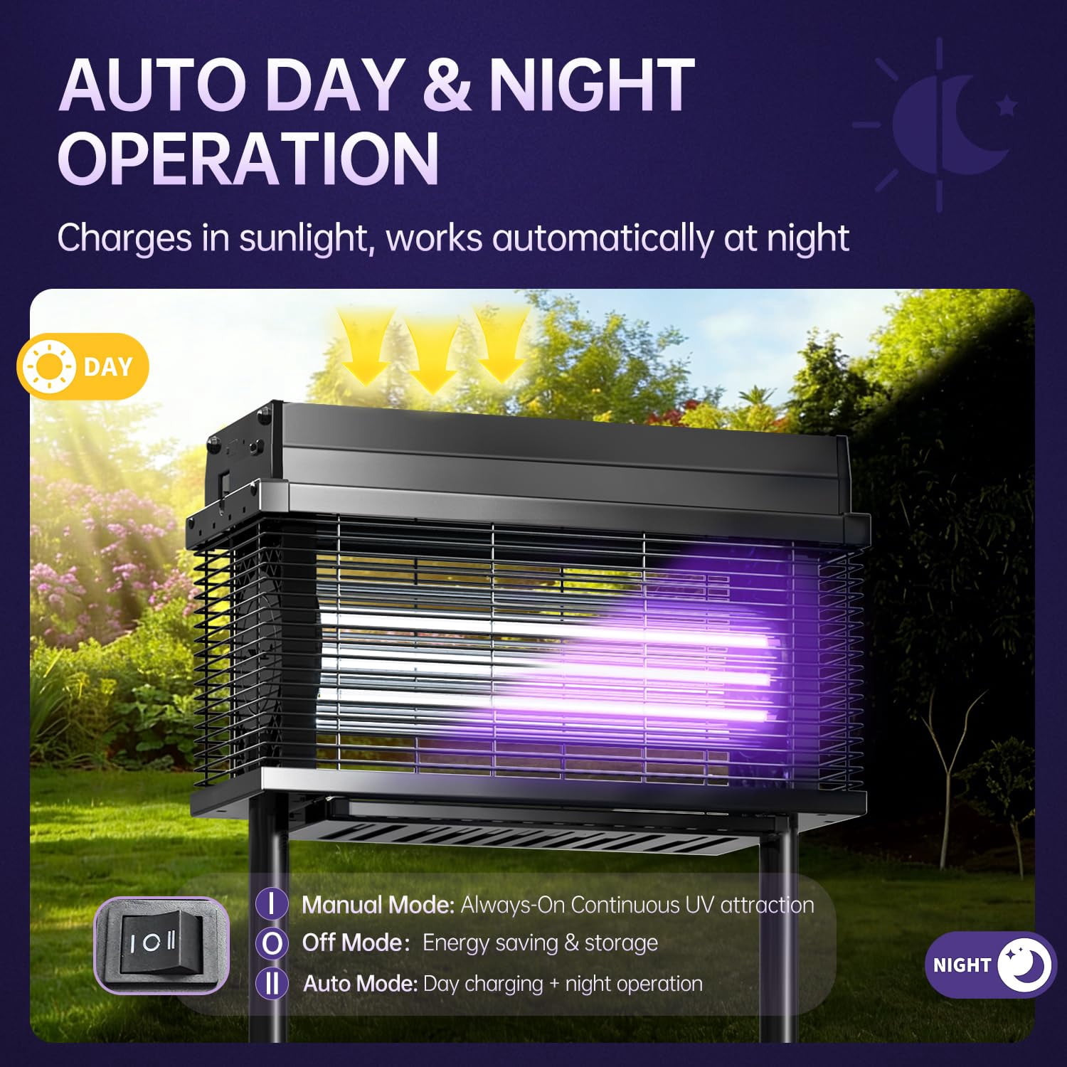 Solar Zapper Outdoor  4000 Sq.ft Mosquito With Smart Rain Off Rechargeable Killer Lamp Wireless Fly For Yard Patio Rv Camping (black)