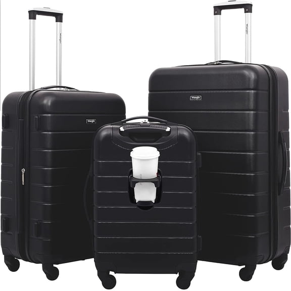 Wrangler Smart Luggage Set with Cup Holder and USB Port, Black, 3 Piece Set