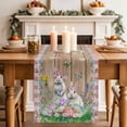 thumbnail image 2 of Table Runner 36 Inches Long for Kitchen Dining, Easter Dresser Scarf Farmhouse, Dining Table Decorations for Wedding/Parties, Rabbit Colorful Eggs Flowers Plants Wooden Grain 13 x 36 In, 2 of 8