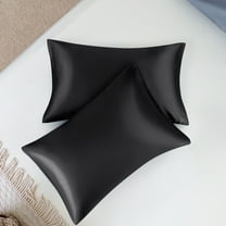 PiccoCasa Satin Pillowcases Set of 2, with Envelope Closure Black Standard