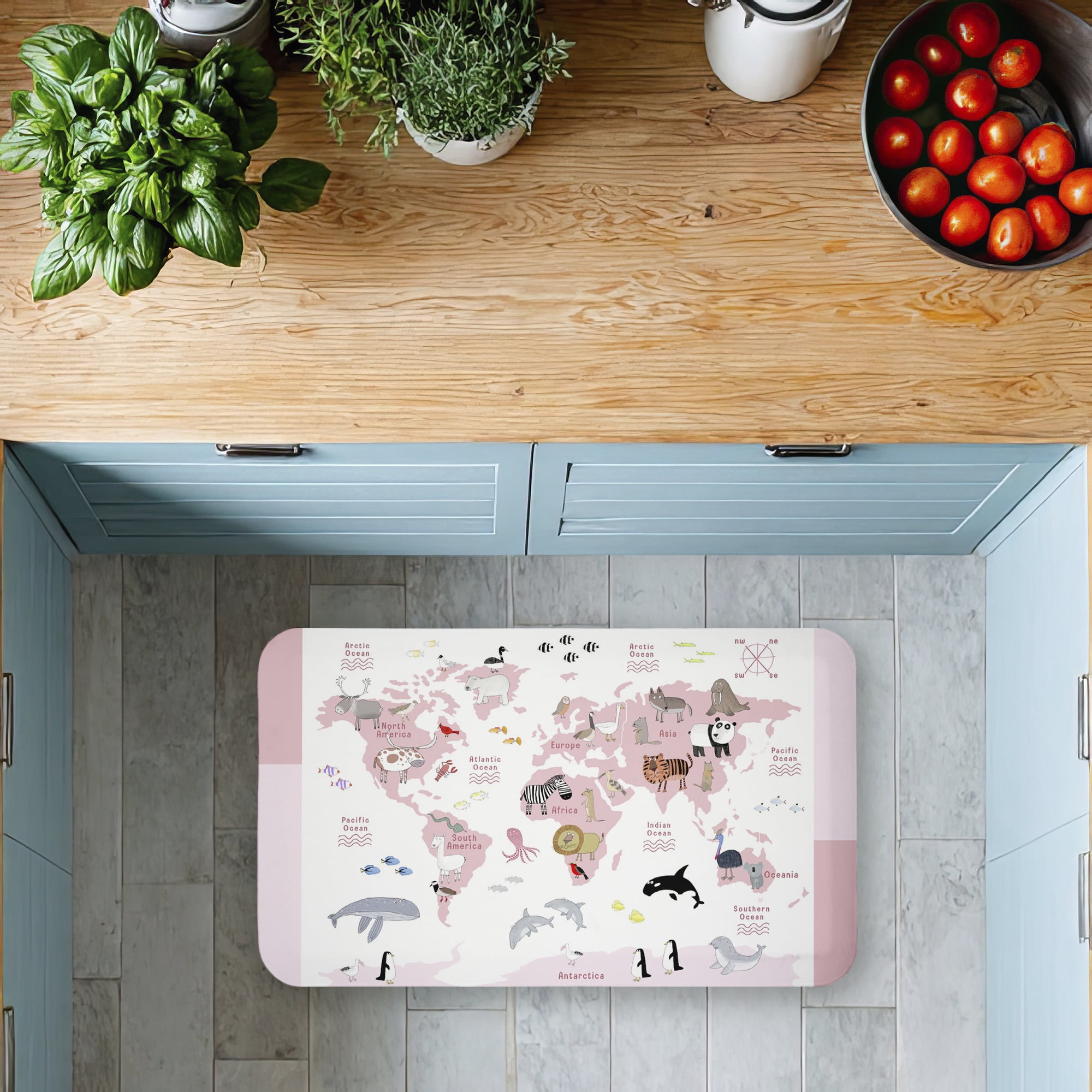 Stupell Industries Pink World Animals Map Printed Anti-Fatigue Floor Mat, design by Carla Daly