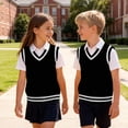 thumbnail image 6 of Lmnyox Kid's Sweater Vests Casual V Neck Sleeveless School Uniform Fall Vintage Cable Knit Cardigan 0-15 Years, 6 of 8