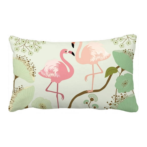 YUSDECOR Blossom Floral Background with Pair of Flamingos Painting Pillowcase Pillow Cushion Case Cover Twin Sides 20x30 inches