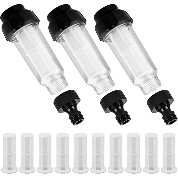 Paquete de 3 filtros de agua - Manguera de jardín - Prefiltro de agua de 3/4" con 10 insertos de filtro y 3 adaptadores rápidos para hidrolavadora - Bomba de jardín - Riego de jardín - Camping