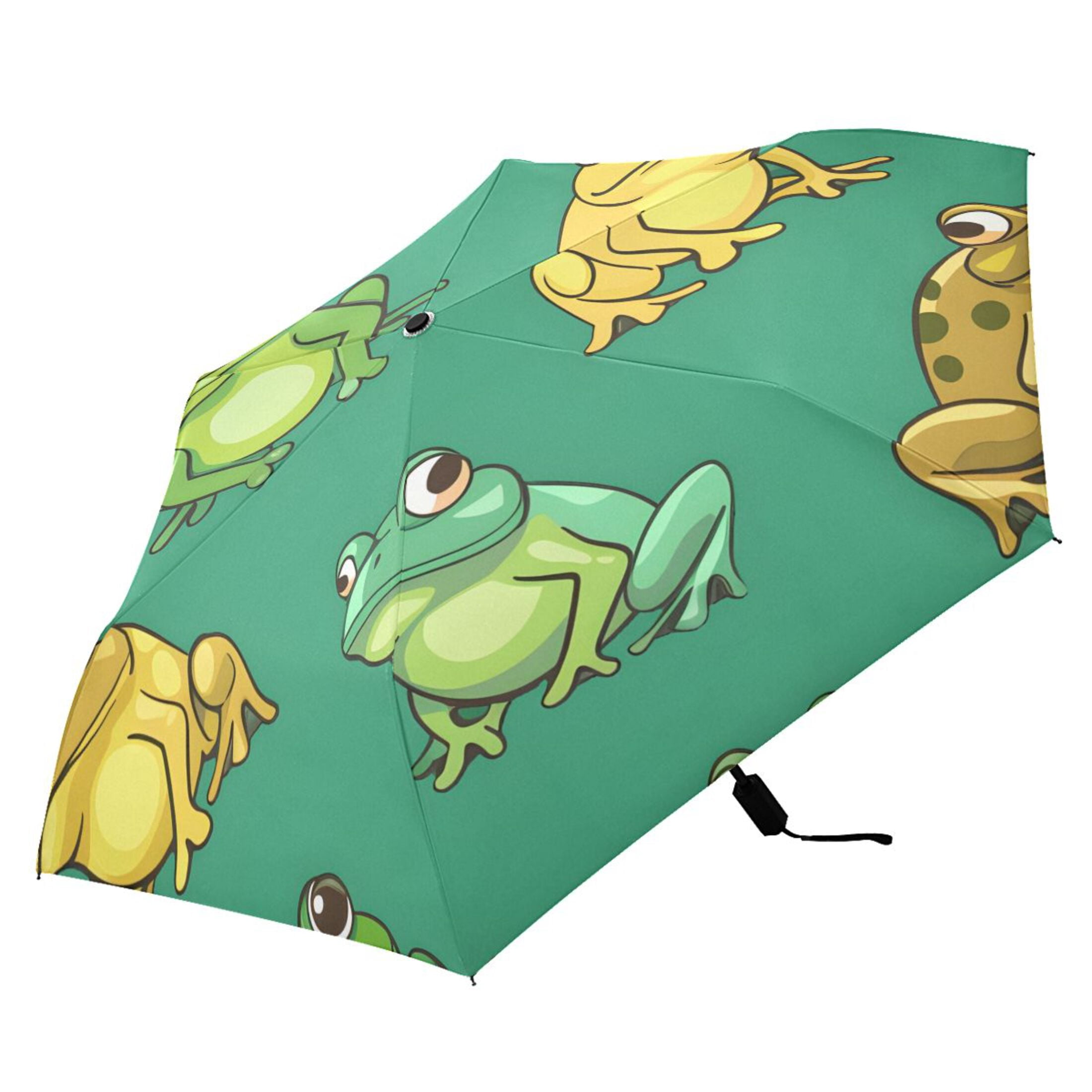 Cartoon Frogs All Weather Umbrella Triple Folding Parasol 6 Ribs UV Protection Portable