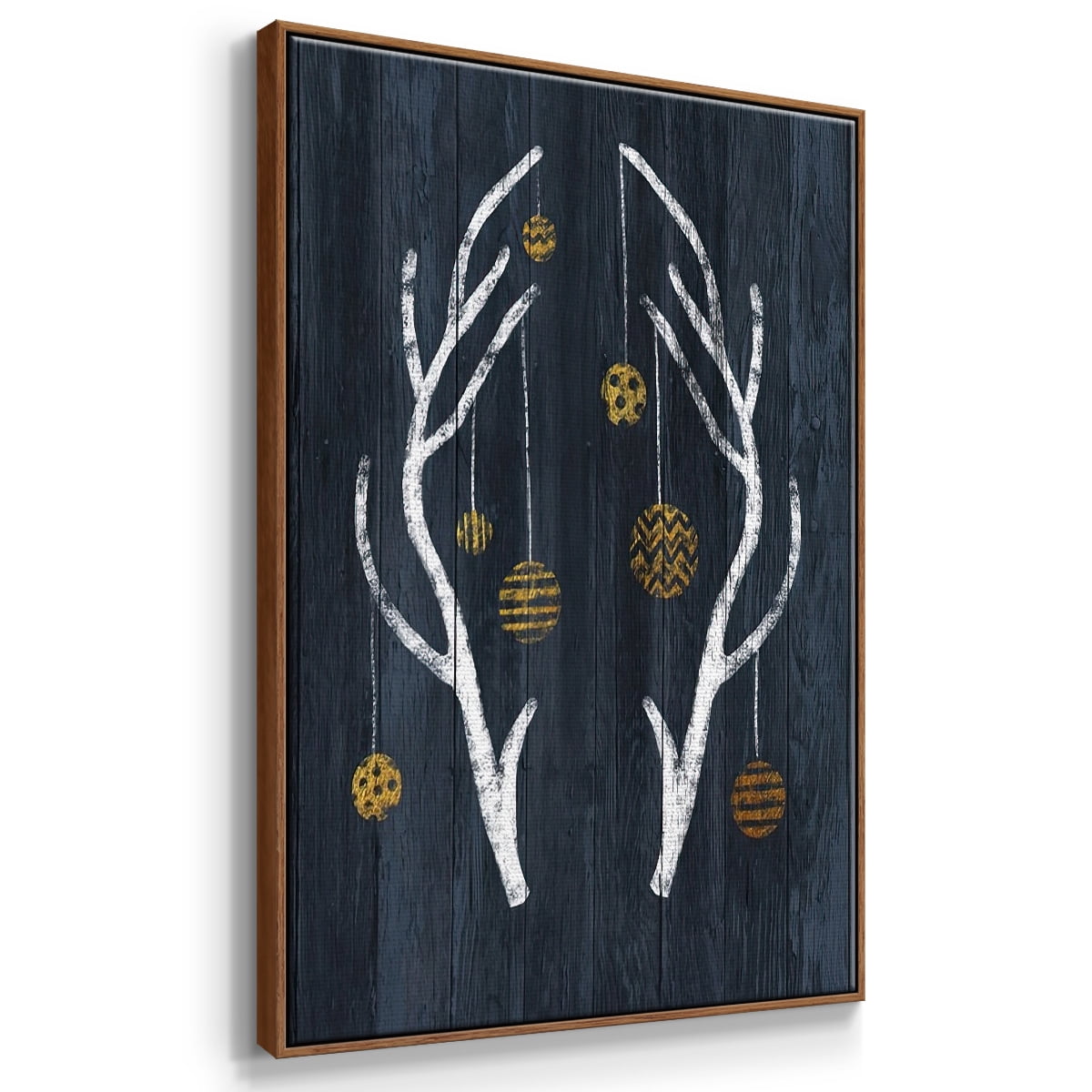 Antlers & Ornaments - Framed Gallery Wrapped Holiday Canvas - 27 x 41 - Rosewood Frame