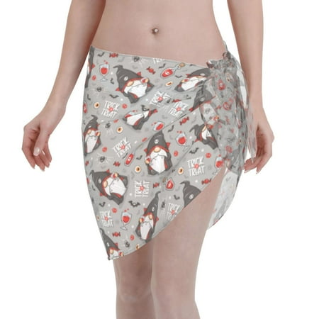 Disketp Halloween Gnome Women Swimsuit Cover Up Short Chiffon Summer Beach Sarong Bikini Wrap Skirt Bathing Suit