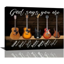 Guitar Wall Art Christian God Pictures Wall Decor Guitar Music Canvas Painting Prints Bible Verse Home Decorations Framed Artwork for Bathroom Bedroom Living Room 12"x16"