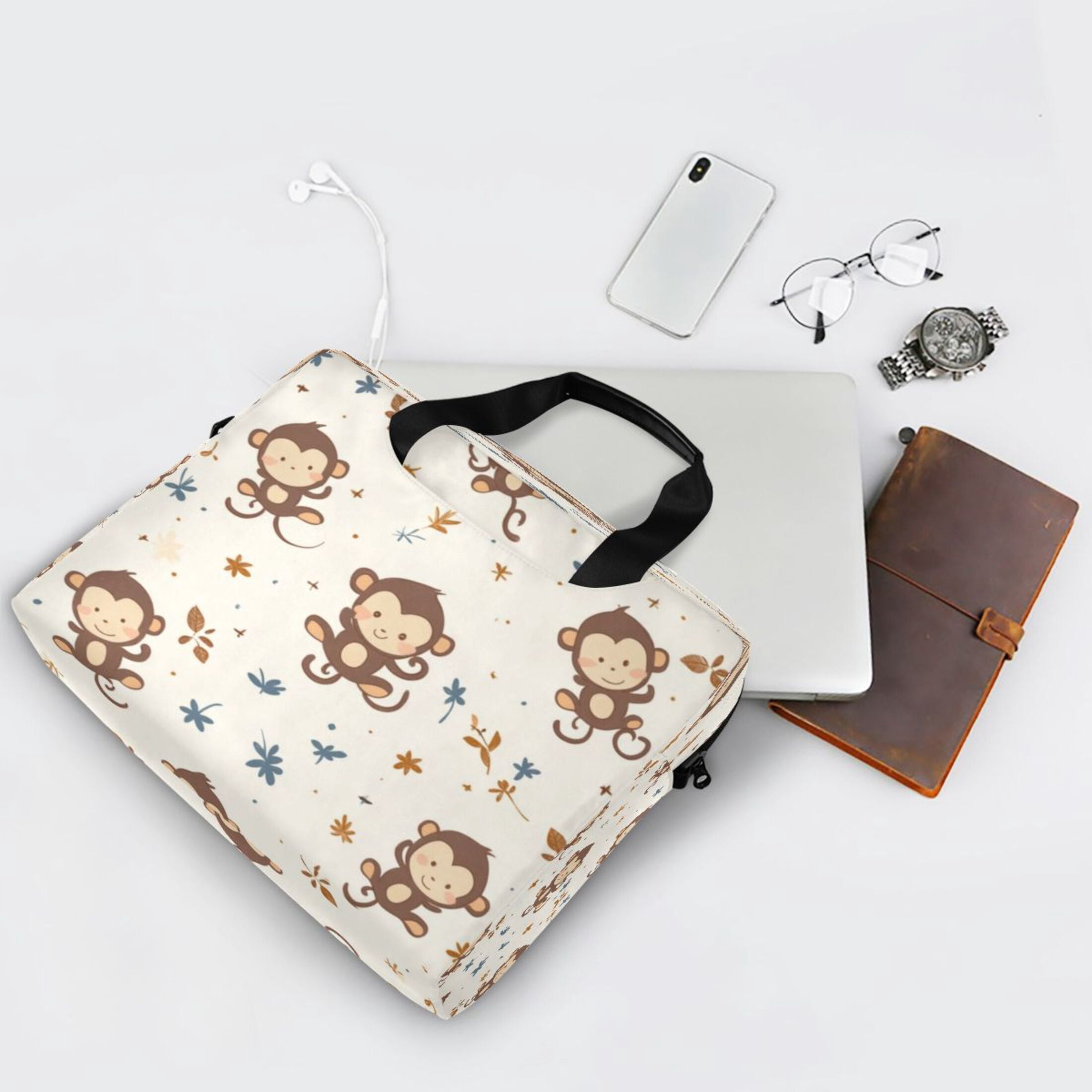 Laptop Bag Laptop Briefcase 15.7 x 3 x 11.8 Inches Laptop Bag Briefcases Laptop Storage Travel Laptop Bag Work Laptop Bag Cute Brown Cartoon Monkey